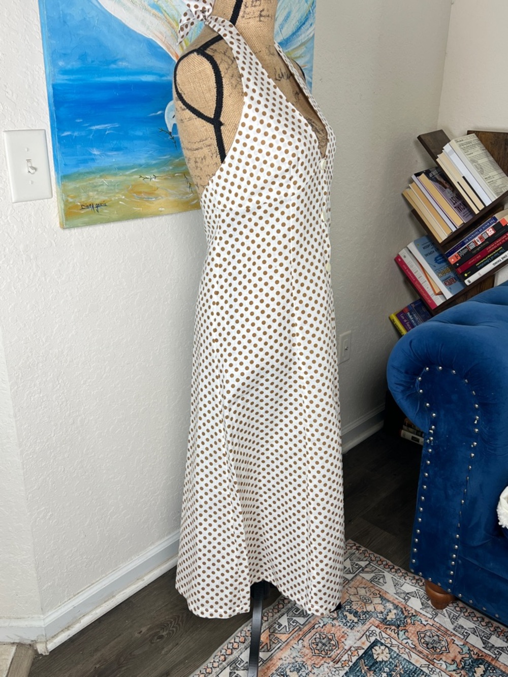 Zara White Halter Midi Dress with Brown Polka Dots - Picture 2 of 8